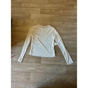 Wild Love Womens Cream Sheer Mesh Rhinestone Long Sleeve Top Size L New